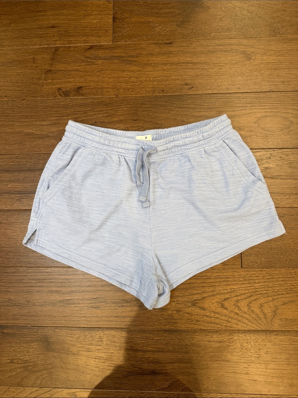 aerie Light Blue Ribbed Knit Drawstring Lounge/Pajama Shorts Medium - C54-002